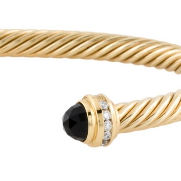 DAVID YURMAN 18K 750 YELLOW GOLD ONYX & DIAMOND CLASSIC CABLESPIRA® BRACELET - Picture 4 of 8
